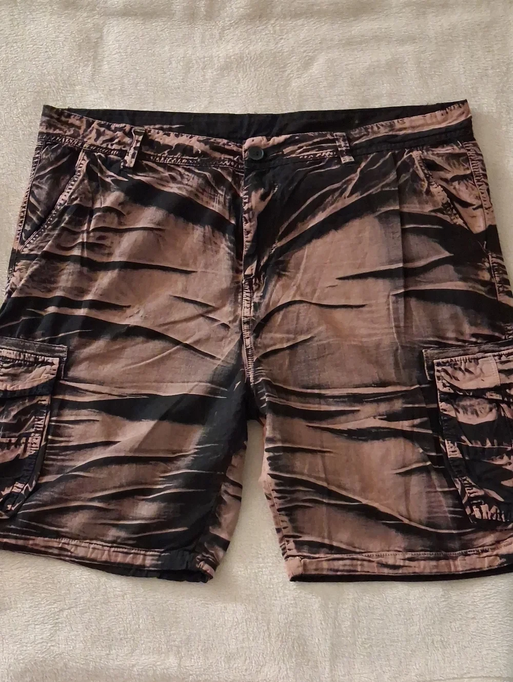 Men's Cargo Shorts in Brown/Black Size 38 NEW Tie-Dye